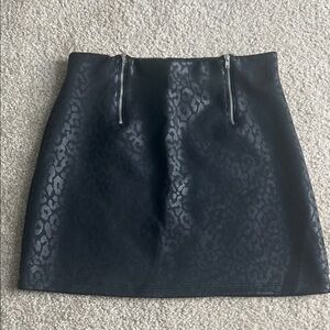 Papaya Black Leopard Jacquard Mini Skirt with Front Zips